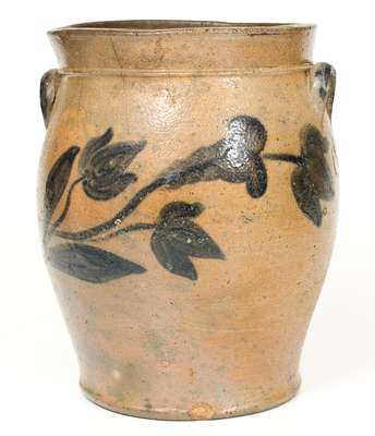 One-Gallon Strasburg, Virginia Stoneware Jar w/ Cobalt Floral Decoration, circa 1840