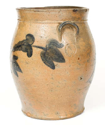 One-Gallon Strasburg, Virginia Stoneware Jar w/ Cobalt Floral Decoration, circa 1840