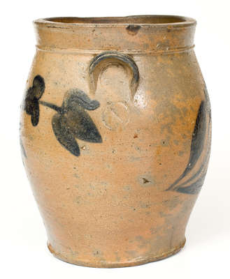 One-Gallon Strasburg, Virginia Stoneware Jar w/ Cobalt Floral Decoration, circa 1840