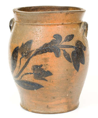One-Gallon Strasburg, Virginia Stoneware Jar w/ Cobalt Floral Decoration, circa 1840