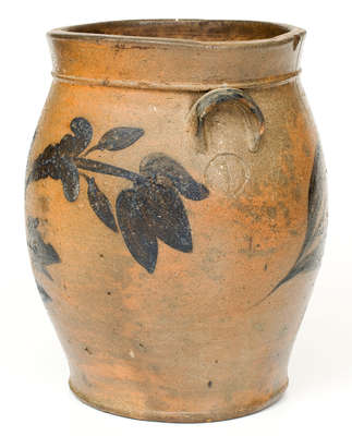 One-Gallon Strasburg, Virginia Stoneware Jar w/ Cobalt Floral Decoration, circa 1840