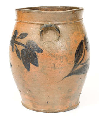 One-Gallon Strasburg, Virginia Stoneware Jar w/ Cobalt Floral Decoration, circa 1840