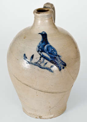 Outstanding New York City Stoneware Jug w/ Incised Bird Decoration, circa 1770-90