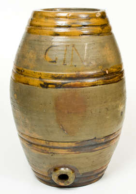 Monumental Stoneware Keg w/ Brown Decoration Inscribed 