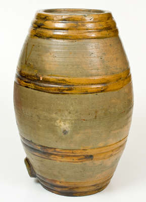 Monumental Stoneware Keg w/ Brown Decoration Inscribed 