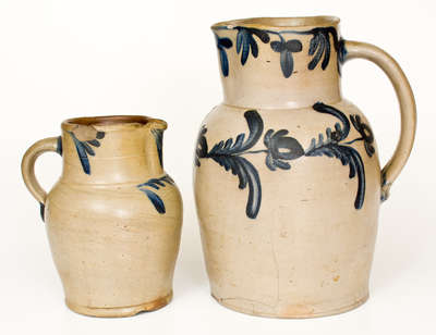 Two Mid-Atlantic Stoneware Pitchers w/ Cobalt Floral Decoration