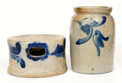 Two Pieces of Cobalt-Decorated Stoneware, attrib. Remmey Pottery, Philadelphia, PA