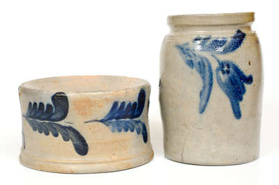 Two Pieces of Cobalt-Decorated Stoneware, attrib. Remmey Pottery, Philadelphia, PA