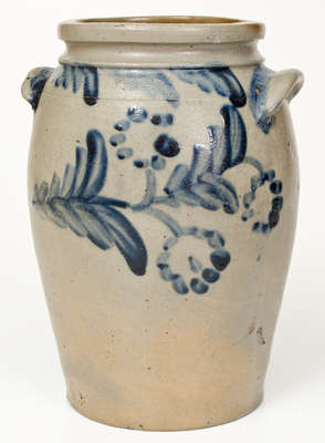 One-Gallon Baltimore, MD Stoneware Jar w/ Cobalt Floral Decoration, c1830