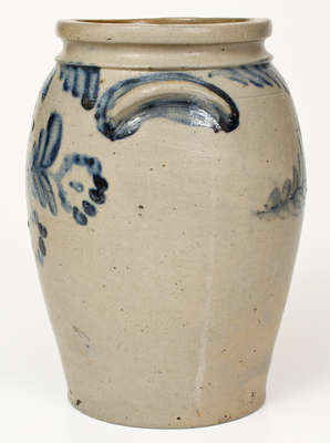 One-Gallon Baltimore, MD Stoneware Jar w/ Cobalt Floral Decoration, c1830