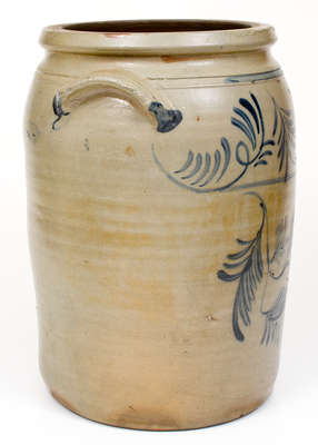 Fine Four-Gallon Morgantown Stoneware Jar w/ Elaborate Foliate Decoration, David Greenland Thompson