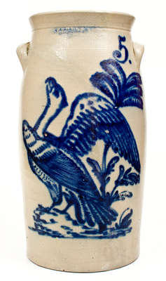 Extraordinary N. CLARK & CO. / ROCHESTER, NY Stoneware Churn w/ Elaborate Phoenix Bird Design