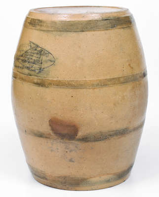 Very Rare Ohio Stoneware Cooler w/ Incised Gentleman s Profile and Fish Motifs, c1830