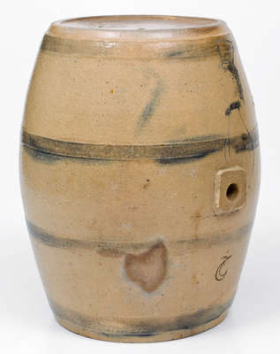 Very Rare Ohio Stoneware Cooler w/ Incised Gentleman's Profile and Fish Motifs, c1830