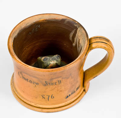 Rare Anna Pottery Stoneware Frog Mug Marked ANNA, ILL and Inscribed "Chicago Swell / 1876"