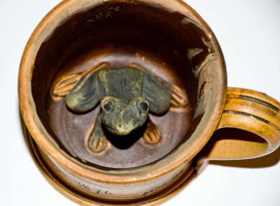 Rare Anna Pottery Stoneware Frog Mug Marked ANNA, ILL and Inscribed "Chicago Swell / 1876"