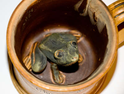 Rare Anna Pottery Stoneware Frog Mug Marked ANNA, ILL and Inscribed "Chicago Swell / 1876"