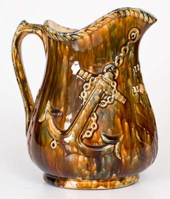 Rockingham Presentation Pitcher with Anchor Pattern, attrib. John L. Rue, South Amboy, NJ, circa 1870