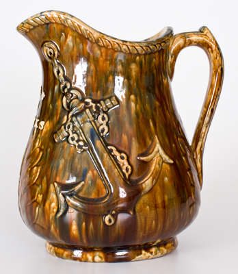 Rockingham Presentation Pitcher with Anchor Pattern, attrib. John L. Rue, South Amboy, NJ, circa 1870