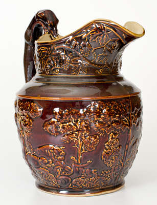 Rare Large-Sized Stoneware Hunt Scene Pitcher att. American Pottery Company, Jersey City, NJ, circa 1838-50