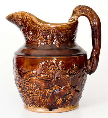 Molded Stoneware Hunt Scene Pitcher, attrib. American Pottery Company, Jersey City, New Jersey