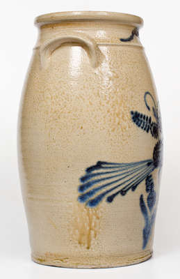 Five-Gallon WHITE S UTICA Stoneware Churn w/ Elaborate Cobalt Bird-and-Floral Decoration
