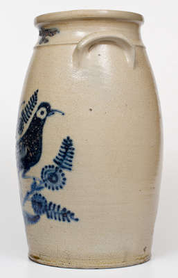 Five-Gallon WHITE S UTICA Stoneware Churn w/ Elaborate Cobalt Bird-and-Floral Decoration