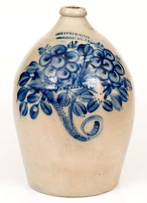 Exceptional 4 Gal. COWDEN & WILCOX / HARRISBURG, PA Stoneware Jug w/ Elaborate Cornucopia