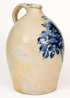 Exceptional 4 Gal. COWDEN & WILCOX / HARRISBURG, PA Stoneware Jug w/ Elaborate Cornucopia
