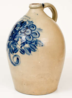 Exceptional 4 Gal. COWDEN & WILCOX / HARRISBURG, PA Stoneware Jug w/ Elaborate Cornucopia