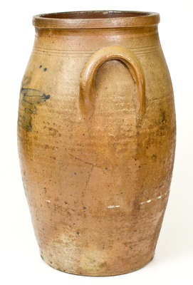 Rare Large-Sized Ohio Stoneware Churn w/ Cobalt Pointing Hand Decoration