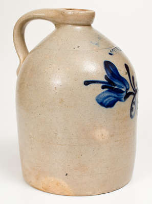 One-Gallon CORTLAND, NY Stoneware Jug w/ Cobalt Floral Decoration