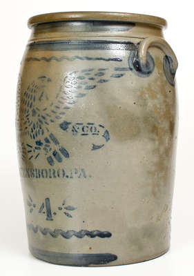 Four-Gallon JAS. HAMILTON & CO. / GREENSBORO, PA Stoneware w/ Stenciled Eagle Motif