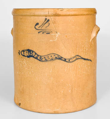 Rare Four-Gallon Ohio Stoneware Crock with Cobalt Snake Decoration