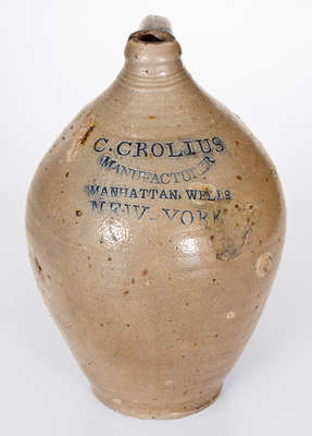 Early C. CROLIUS / MANUFACTURER / MANHATTAN WELLS / NEW-YORK Stoneware Jug