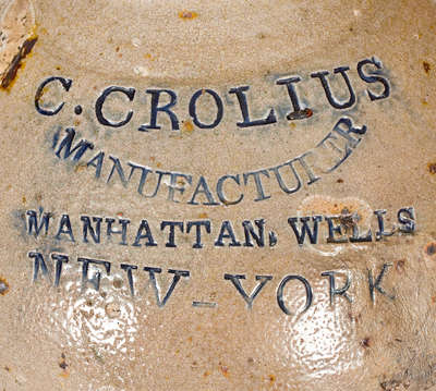 Early C. CROLIUS / MANUFACTURER / MANHATTAN WELLS / NEW-YORK Stoneware Jug