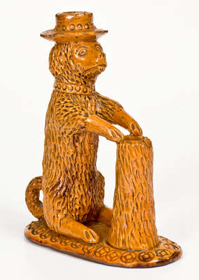 Pennsylvania Redware Hatted Dog w/ Stump Figure