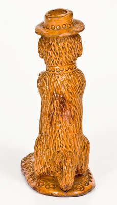 Rare Pennsylvania Redware Hatted Dog w/ Stump Figural, circa 1850-1880