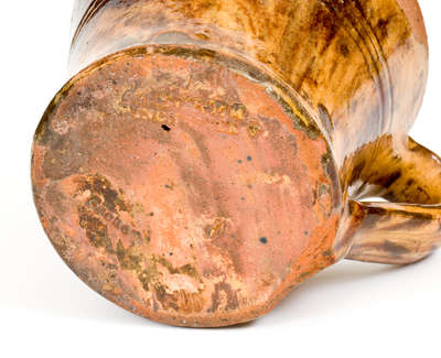 Rare Slip-Decorated Redware Mug, Stamped "BAECHER / WINCHESTER, VA" and "Backer," Anthony Bacher