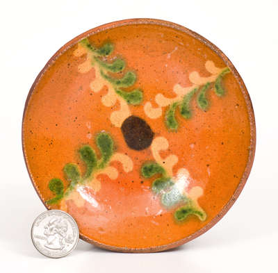 Rare Pennsylvania Redware Tart Plate w/ Three-Color Slip Decoration, late 18th / early 19th century