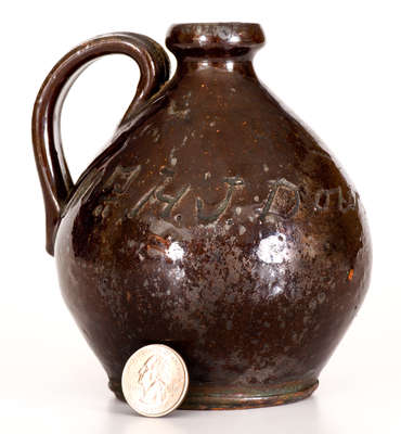 Rare Small-Sized Redware Presentation Jug for 