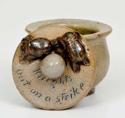 Rare Anna Pottery Miniature Stoneware Chamberpot w/ Dung Beetle Lid