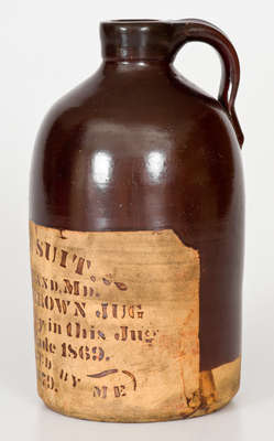 Suitland, MD Tanware Advertising Jug, Western PA origin, 1879