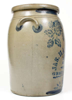 Five-Gallon JAS. HAMILTON & CO. / GREENSBORO Stoneware Jar w/ Stenciled Rose Motif