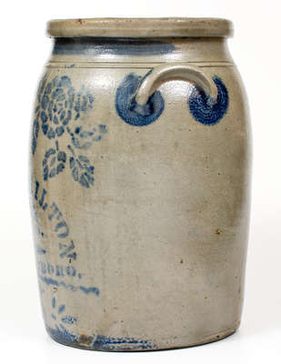 Five-Gallon JAS. HAMILTON & CO. / GREENSBORO Stoneware Jar w/ Stenciled Rose Motif