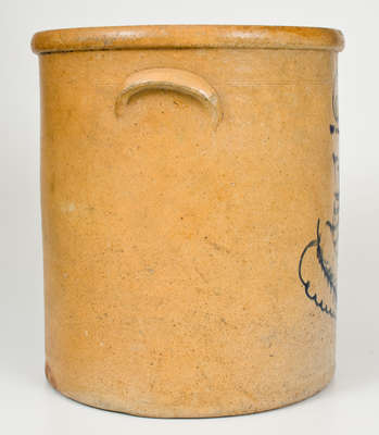 Six-Gallon Ohio Stoneware Crock w/ Cobalt Bird-on-Leaf Decoration