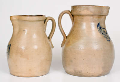Two Stoneware Pitchers w/ Cobalt Floral Decoration, probably William Macquoid, New York City