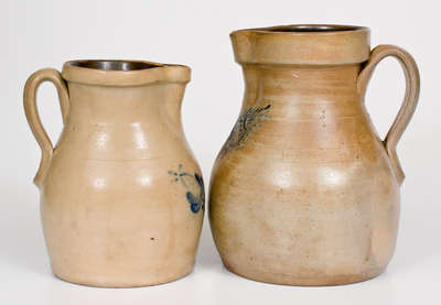Two Stoneware Pitchers w/ Cobalt Floral Decoration, probably William Macquoid, New York City