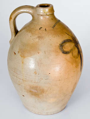 Rare I. SEYMOUR / TROY, New York Stoneware Jug w/ Cobalt Dragonfly Decoration