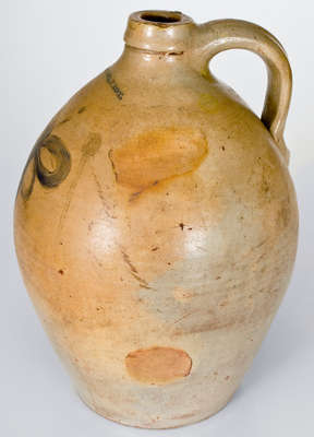 Rare I. SEYMOUR / TROY, New York Stoneware Jug w/ Cobalt Dragonfly Decoration